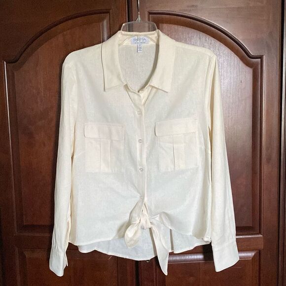 Sofia Vergara Sofia Jeans linen blend button up shirt size M - Picture 14 of 14
